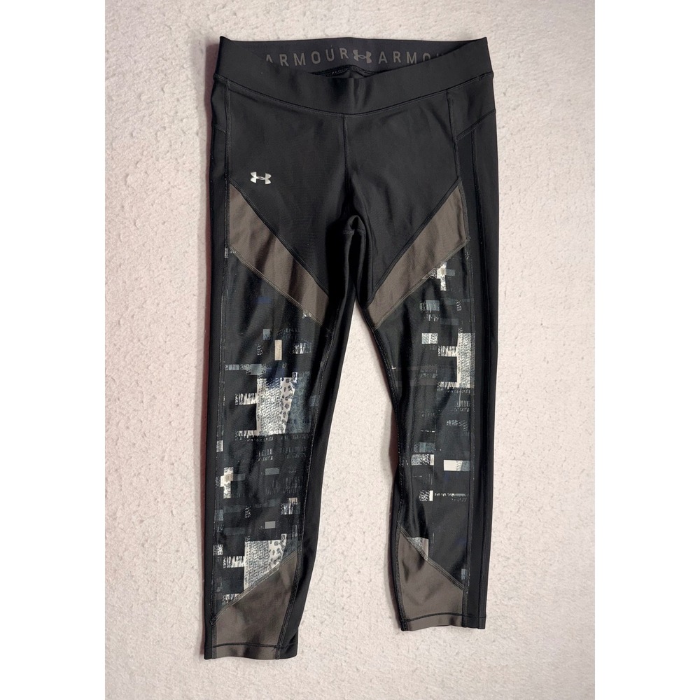 Under Armour HeatGear Compression Leggings Black Pixel Graphic Women Large